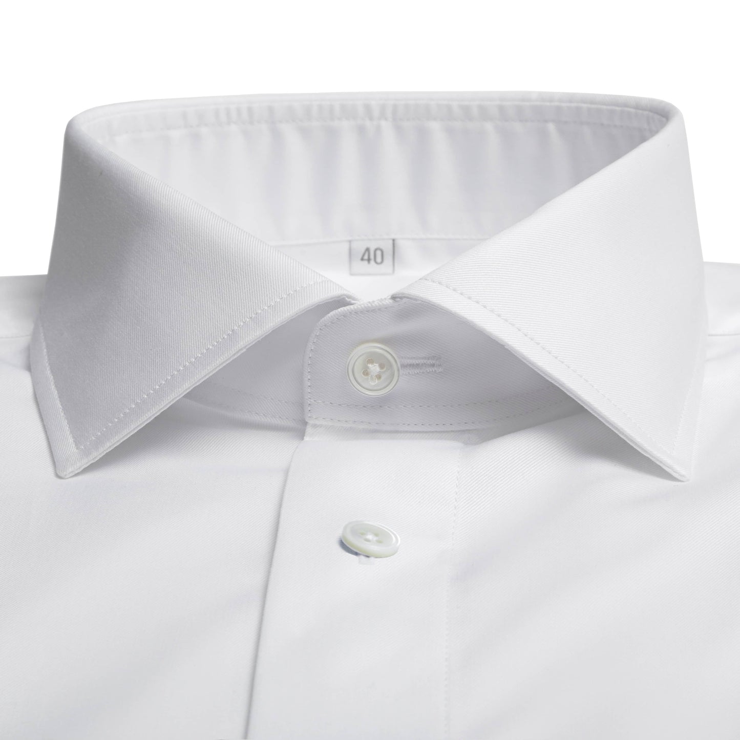 White cotton twill business shirt with round double cuffs