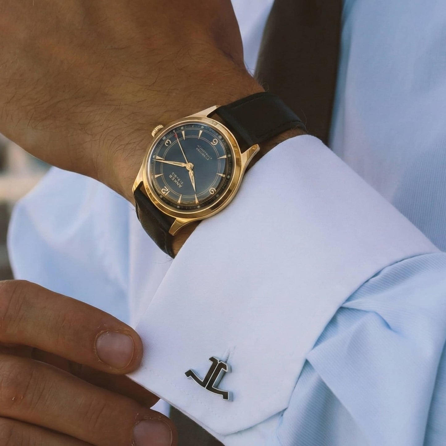 Vintage Anker 21 Jewels Yellow Gold Watch - Black Dial - Mechanical Movement