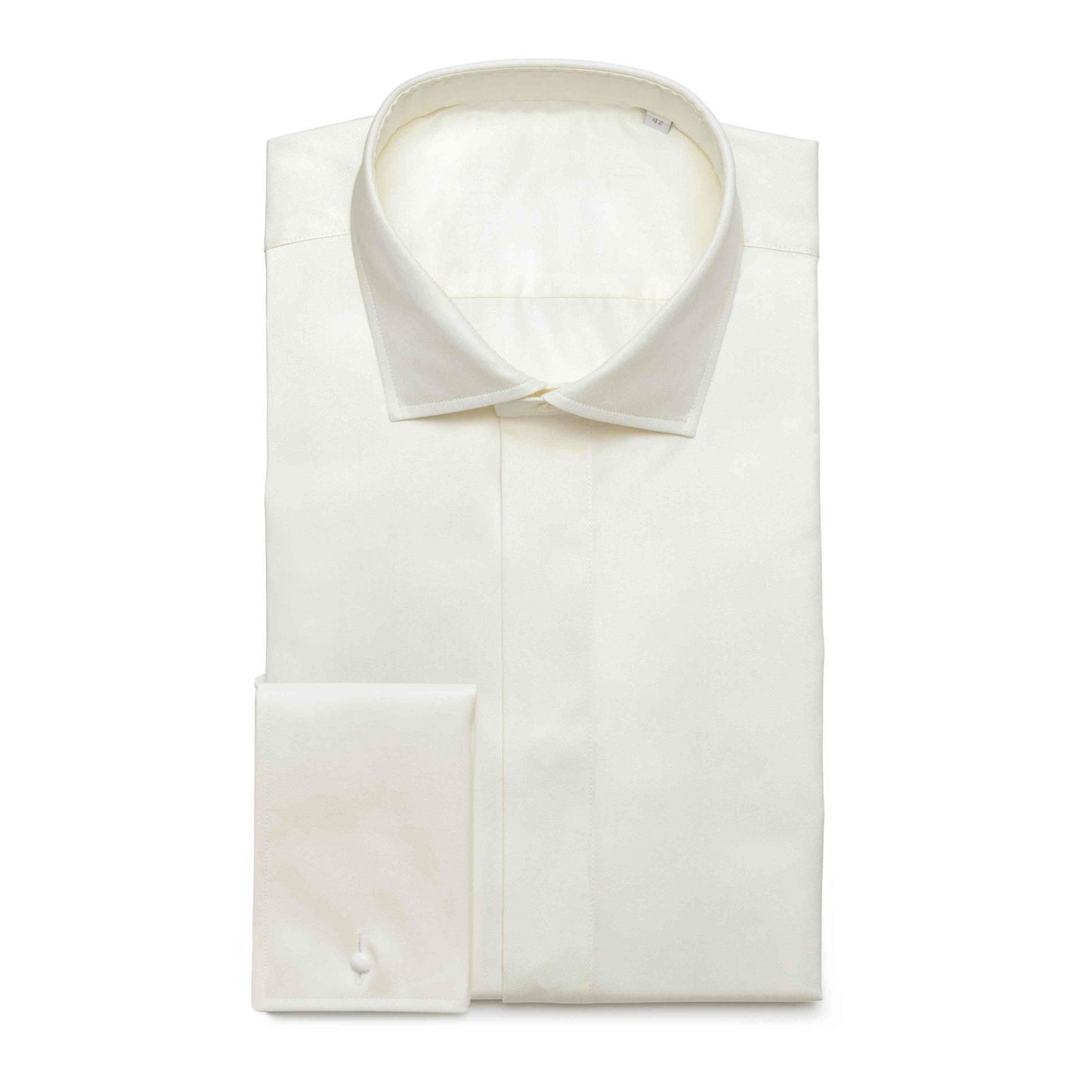 Ivory formal cotton twill shirt with square double cuffs