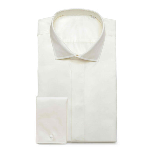 Ivory formal cotton twill shirt with square double cuffs