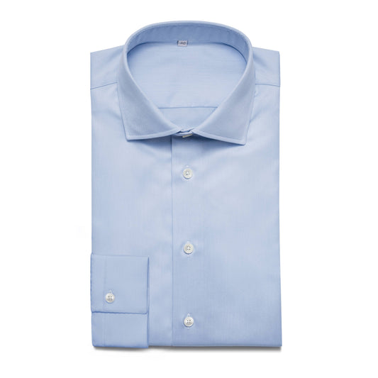 Blue twill business shirt, single cuff