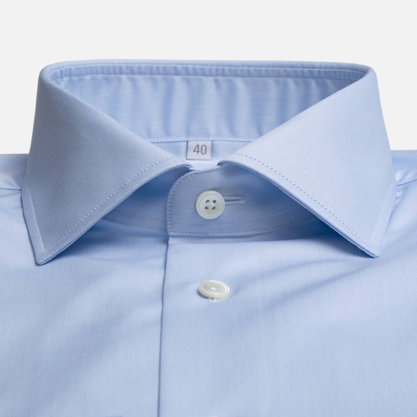 Blue twill business shirt, single cuff