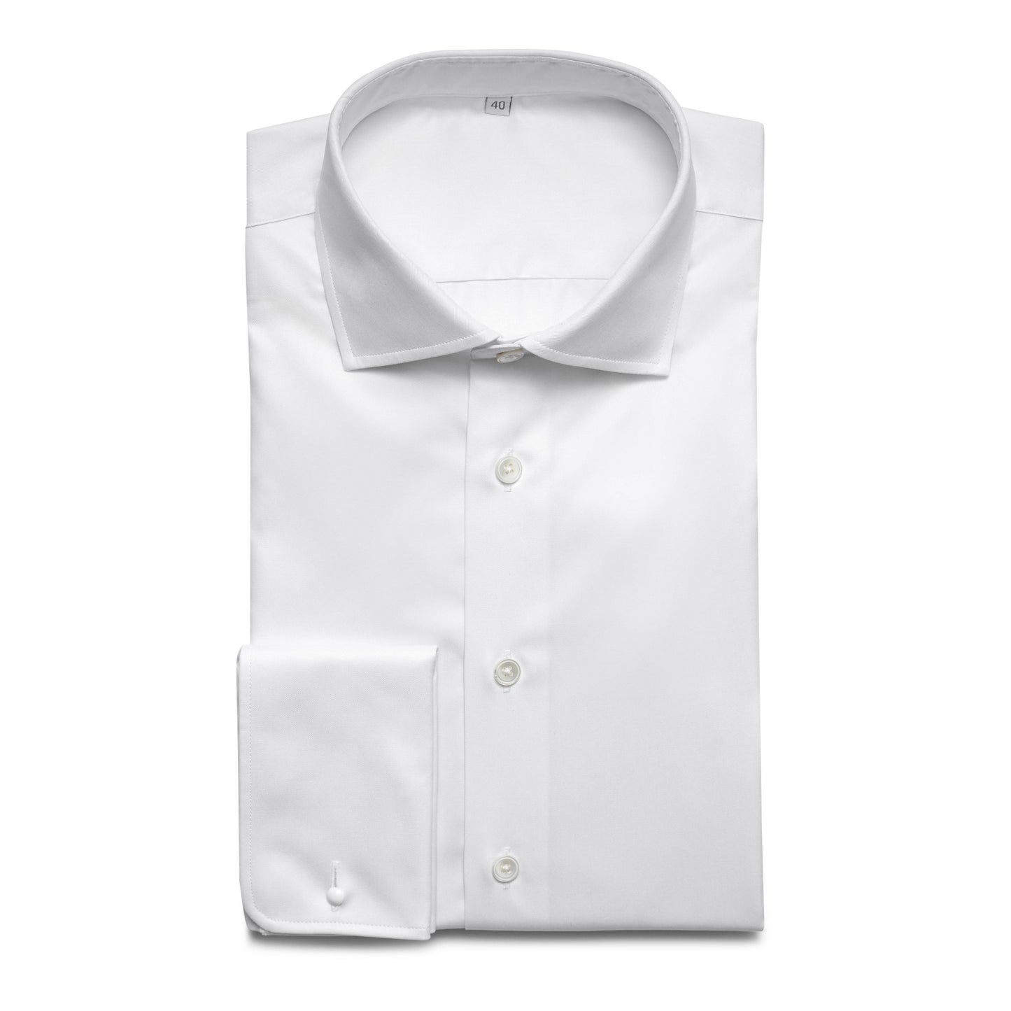 White cotton twill business shirt with round double cuffs