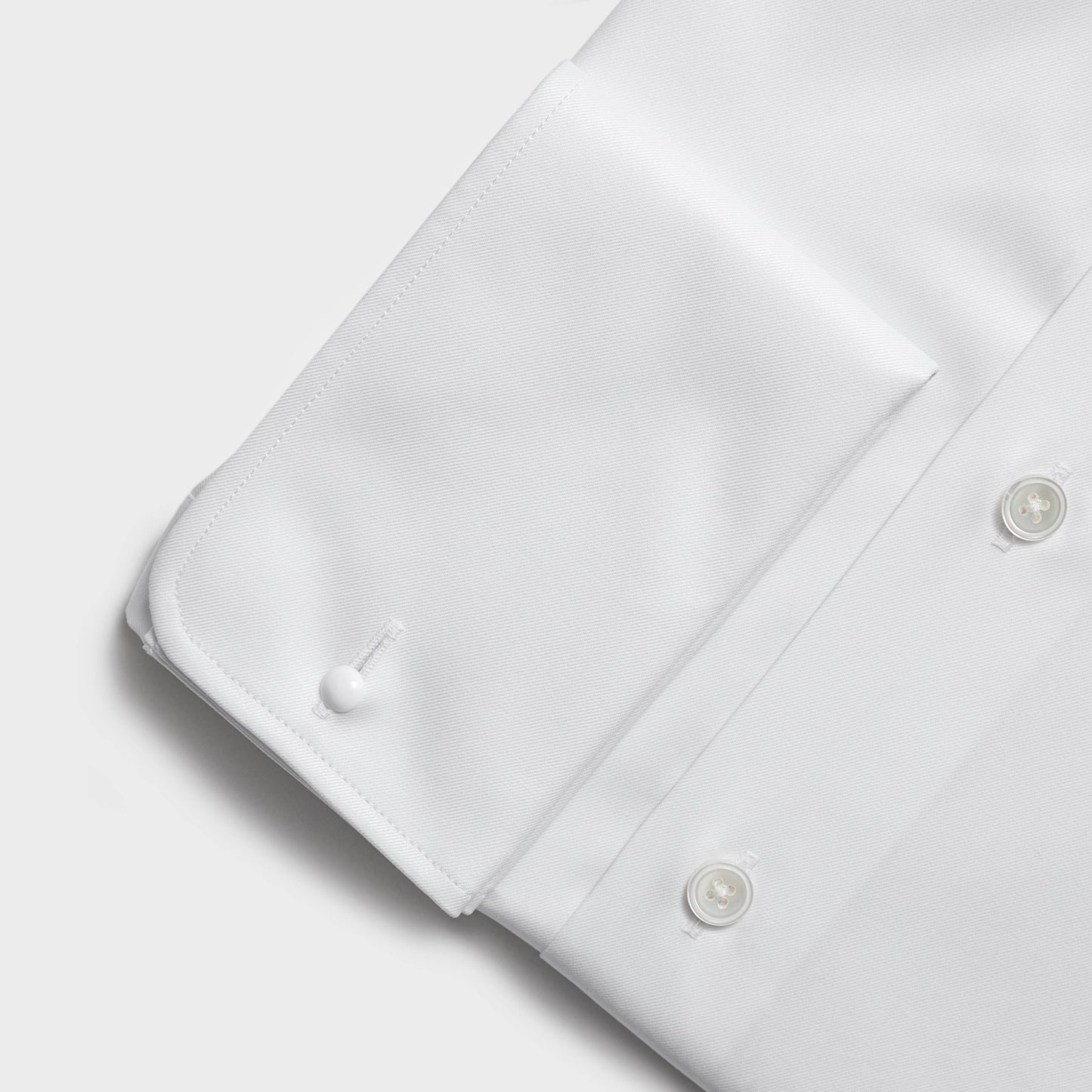 White cotton twill business shirt with round double cuffs