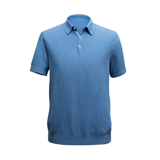 Short sleeved piqué polo shirt sky blue