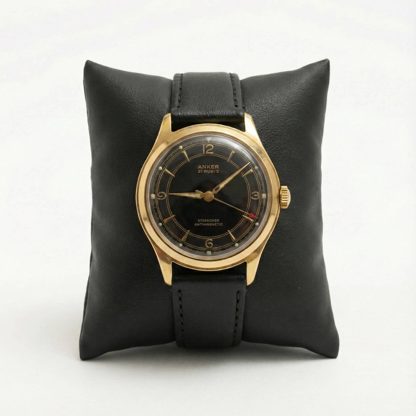 Vintage Anker 21 Jewels Yellow Gold Watch - Black Dial - Mechanical Movement