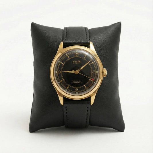 Vintage Anker 21 Jewels Yellow Gold Watch - Black Dial - Mechanical Movement