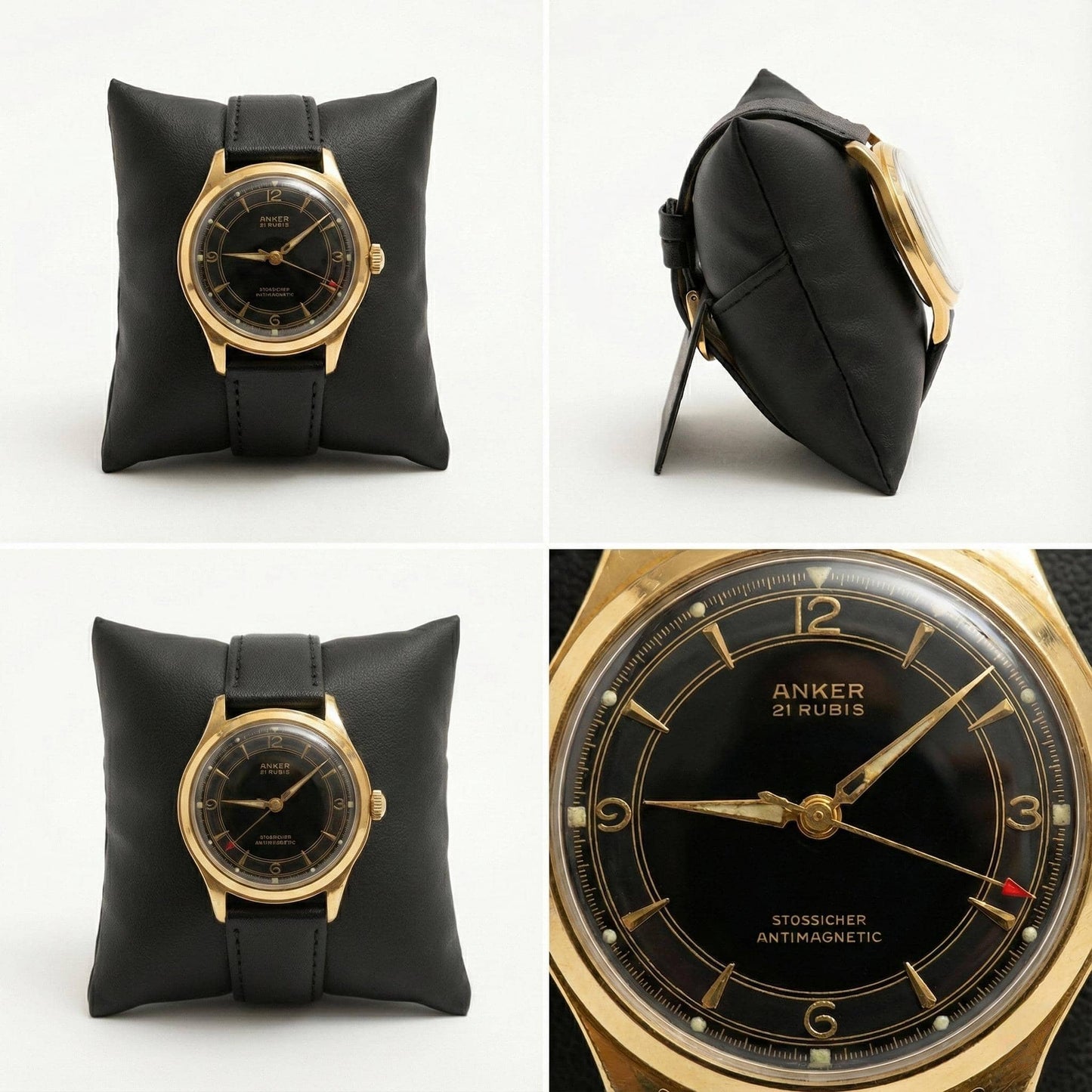 Vintage Anker 21 Jewels Yellow Gold Watch - Black Dial - Mechanical Movement