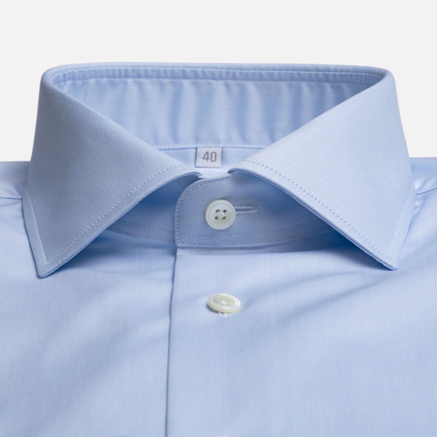 Blue cotton twill business shirt with round double cuffs